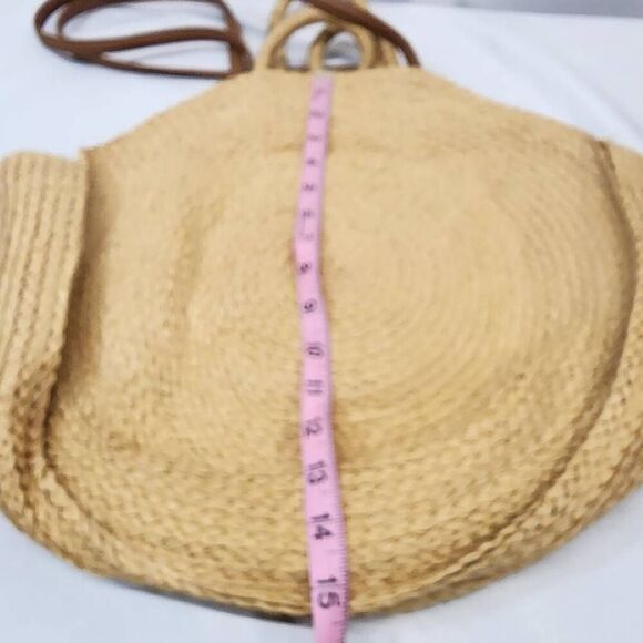 Time and Tru Womens Circle Straw Tote Bag Multi Floral Embroidery Beach Sea - Picture 6 of 9